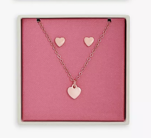 AUTO WIN Ted Baker Heart Pendant Necklace and Stud Earrings Jewellery Gift Set Rose Gold Competition Fox